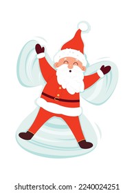 Funny Santa Claus doing snow angel flat icon Outdoor activity