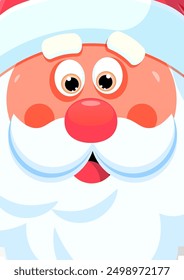 Funny Santa Claus face with big eyes, vector illustration.