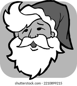 Funny Santa Claus face, hand drawn cartoon character, comic personage vector illustration. Decorative element, poster print, Christmas party invitation, postcard design. Traditional winter celebration