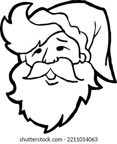 Funny Santa Claus face, hand drawn cartoon character, comic personage vector illustration. Decorative element, poster print, Christmas party invitation, postcard design. Traditional winter celebration