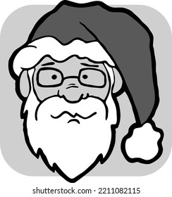 Funny Santa Claus face, hand drawn cartoon character, comic personage vector illustration. Decorative element, poster print, Christmas party invitation, postcard design. Traditional winter celebration