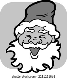 Funny Santa Claus face, hand drawn cartoon character, comic personage vector illustration. Decorative element, poster print, Christmas party invitation, postcard design. Traditional winter celebration