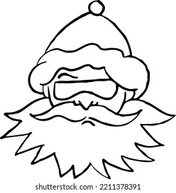 Funny Santa Claus face, hand drawn cartoon character, comic personage vector illustration. Decorative element, poster print, Christmas party invitation, postcard design. Traditional winter celebration