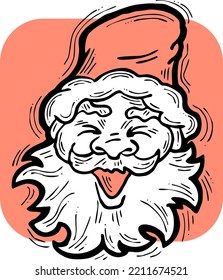 Funny Santa Claus face, hand drawn cartoon character, comic personage vector illustration. Decorative element, poster print, Christmas party invitation, postcard design. Traditional winter celebration