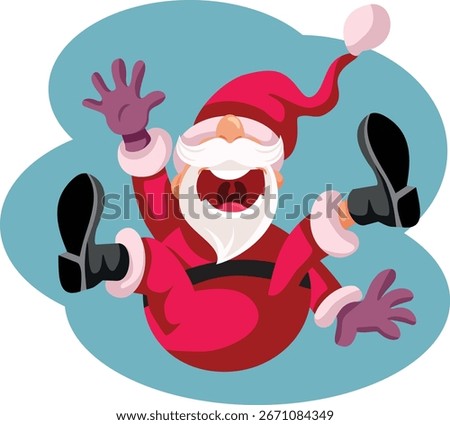 
Funny Santa Claus Falling Vector Cartoon Illustration. Santa terrified and in pain after unfortunate accident 
