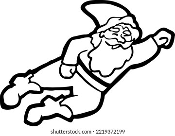 Funny Santa Claus flying, hand drawn cartoon character, comic personage vector illustration. Decorative element for poster print, Christmas invitation, postcard design. Traditional winter celebration.