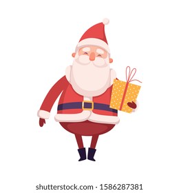 Funny Santa Claus with Gift Box, Cute Christmas and New Year Character, Winter Holidays Design Element Vector Illustration