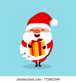 Funny Santa Claus with a gift. Christmas vector illustration is suitable for New Year's corporate design, advertising, banners, flyers, flyers. Element from the New Year's collection of characters.