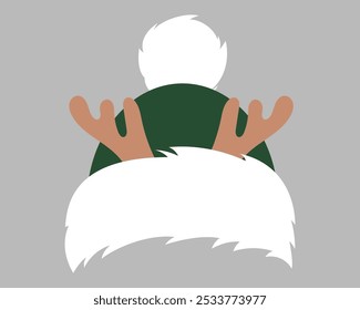 Funny Santa Claus green hat with deer antlers in flat style. Christmas vector element for design.