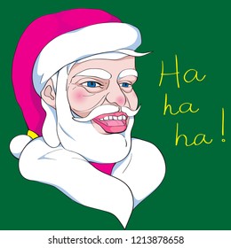 Funny Santa Claus hand drawn illustration, comics style greetings card for Christmas