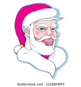 Funny Santa Claus hand drawn illustration for Christmas, comics style clip art isolated on white 