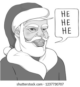 Funny Santa Claus hand drawn illustration, comics style black and white greetings card for Christmas