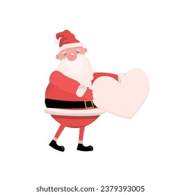 Funny Santa Claus with heart on white background