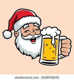 Funny Santa Claus Holding Beer Cartoon Illustration	