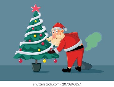 Funny Santa Claus Making a Fart Noise Vector Cartoon. Awkward Santa passing gas having a flatulence problem
