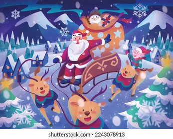 Funny Santa Claus Merry Christmas Happy New Year Celebration Gift Postcard Website illustration