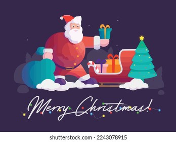 Funny Santa Claus Merry Christmas Happy New Year Celebration Gift Postcard Website illustration