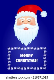 funny santa claus on blue background with text place