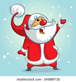 Funny Santa Claus pointing hand. Christmas greeting card background poster. Vector illustration.