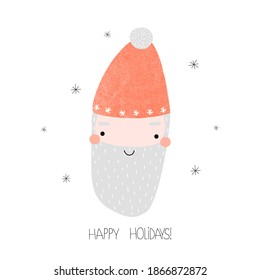 Funny Santa Claus and quote. Holiday graphic. Vector hand drawn illustration.