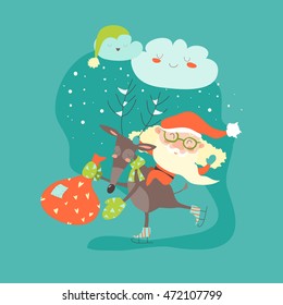 Funny Santa Claus with reindeer