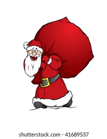 funny Santa Claus with a sack full of presents