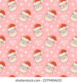 Funny Santa Claus. Seamless pattern. Cute Christmas characters in retro cartoon style. For wallpaper, fabric, wrapping, background.