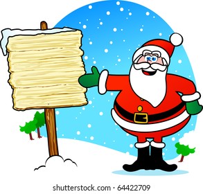 A funny Santa Claus shows a custom folders. Vector