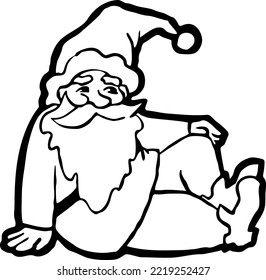 Funny Santa Claus sitting, hand drawn cartoon character, comic personage vector illustration. Decorative element for poster print, Christmas invitation, postcard design. Traditional winter holiday.