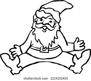 Funny Santa Claus sitting, hand drawn cartoon character, comic personage vector illustration. Decorative element for poster print, Christmas invitation, postcard design. Traditional winter holiday.