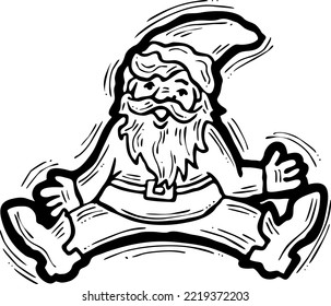 Funny Santa Claus sitting, hand drawn cartoon character, comic personage vector illustration. Decorative element for poster print, Christmas invitation, postcard design. Traditional winter holiday.