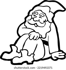Funny Santa Claus sitting, hand drawn cartoon character, comic personage vector illustration. Decorative element for poster print, Christmas invitation, postcard design. Traditional winter holiday.