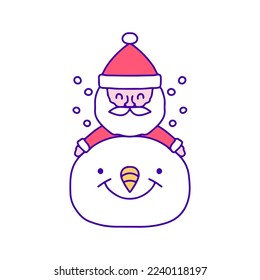 Funny Santa Claus and snowman doodle art, illustration for t-shirt, sticker, or apparel merchandise. With modern pop and kawaii style.