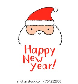 Funny Santa Claus in vector. Calligraphy design and New Year lettering. Unique Xmas handdrawn illustration for greeting card, letter, t-shirts, banners, flyers, etc. Concept design for Christmas