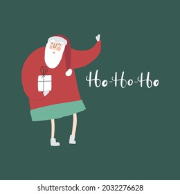 Funny Santa Claus vector hand drawn cartoon character. Handwritten text: ho. Christmas New year greeting card, postcard, poster, banner, print