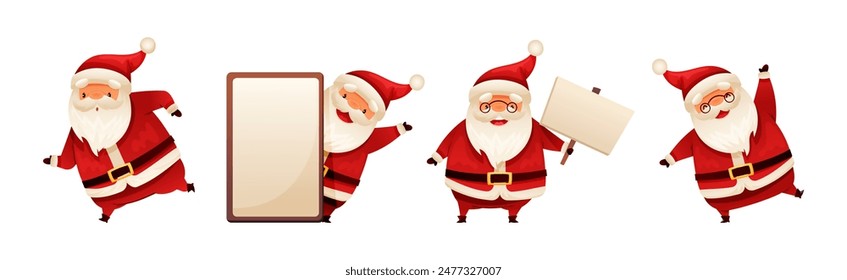 Funny Santa Claus with White Beard and Red Hat Vector Set