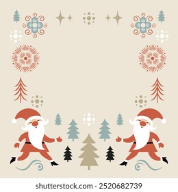 Funny Santa Clauses and design  elements , place for text, snowflakes, Christmas Card