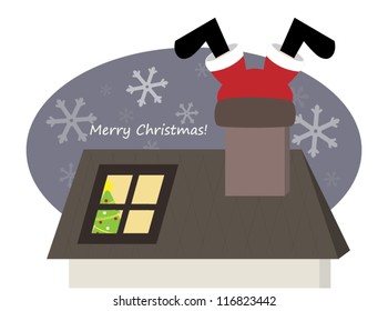 Funny Santa climbing through the chimney