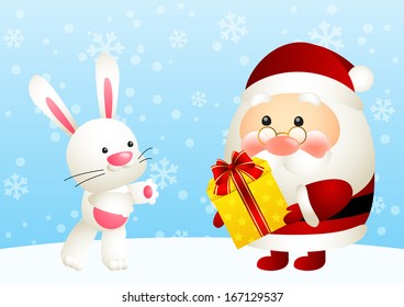 Funny Santa and cute rabbit