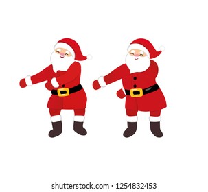 Funny Santa dance floss like a boss meme, quirky cartoon dancing comic character, Christmas costume, red hat, isolated on white background, teenage style for print, t-shirt, card, party invitation.