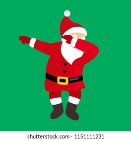 Funny Santa dancing, wave his arms, dab move, quirky chubby character in traditional Christmas colors red and green, young teenage style, for hipster print, kids t-shirt, postcard, party invitation.