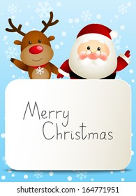 Funny Santa and deer with Christmas card