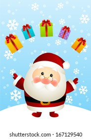 Funny Santa with gift boxes
