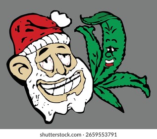 Funny Santa y Hoja de Marihuana – Vector de Navidades de hierba de Feliz Kushmas