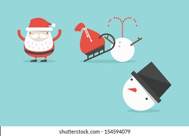 Funny Santa and snowman accident, vector
