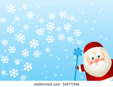 Funny Santa with white snowflakes