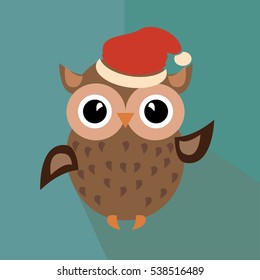 Funny santaclaus owl in red hat