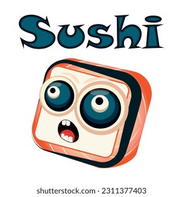Funny sashimi vector cartoon character. Cute sashimi faces, Japanese food. Different sushi characters, vector illustration isolated on white background