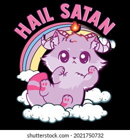 funny satanic hail satan kitten cute rainbow cat hoodie design vector illustration for use in design and print wall art poster canvas