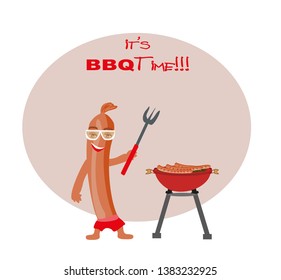 Funny sausage character , vector illustration